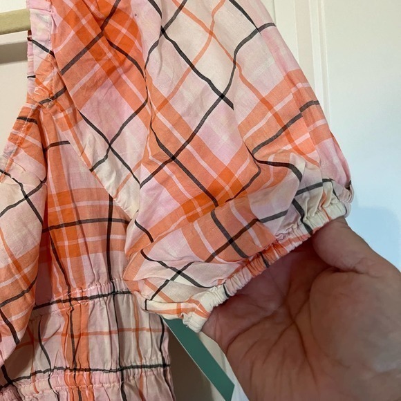 ABOUND Coral Plaid Puff Sleeve Crop Top Cottagecore Ruched Front Blouse‎ Size S - Picture 8 of 9